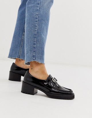 E8 by MIISTA Reyna leather heeled buckle loafer in black patent