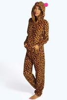Thumbnail for your product : boohoo Allison Leopard Print Contrast Trim Hooded Onesie