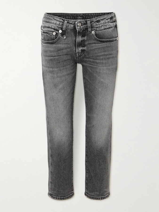 R 13 Boy Cropped Distressed Low-rise Slim-leg Jeans - Gray