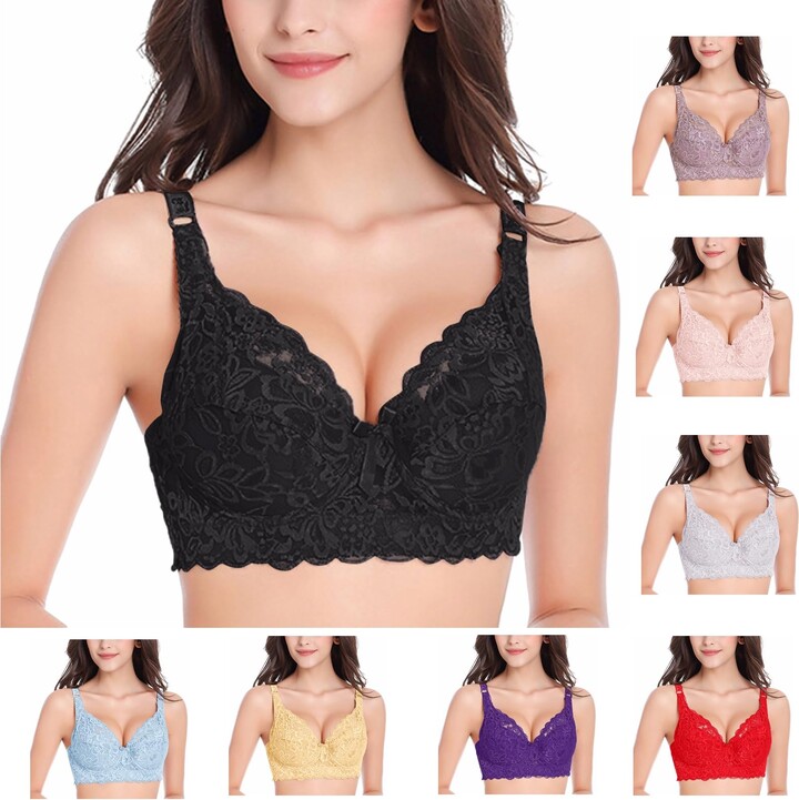 Angxiwan Front Fastening Bras for Women UK Plus Size Wireless Bras Wide  Strap Lace Bralettes Ladies Bras Non Wired Comfort Minimiser Bra for Large  Breasts : : Fashion