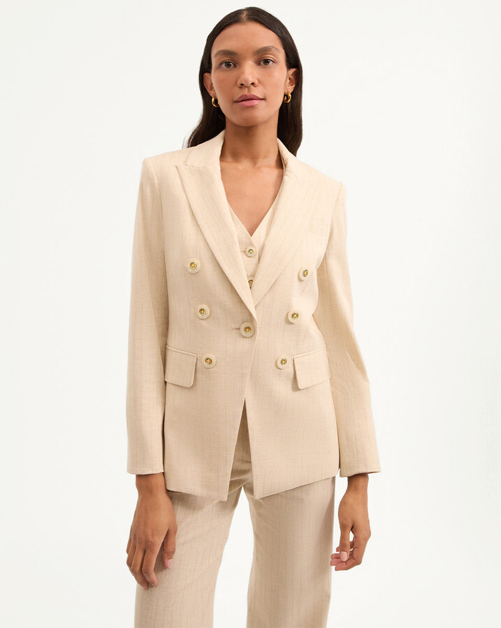Veronica Beard Gaya Metallic Pinstripe Dickey Jacket Natural Gold