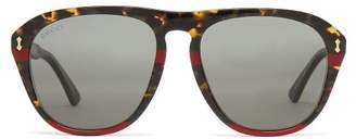 Gucci Web Striped Aviator Acetate Sunglasses - Mens - Brown