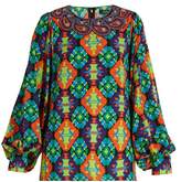 Thumbnail for your product : Andrew Gn Geometric-print Silk-blend Crepe Blouse - Womens - Green Multi