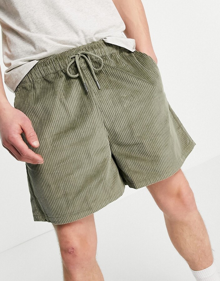 ASOS DESIGN wide leg cord shorts in khaki - ShopStyle