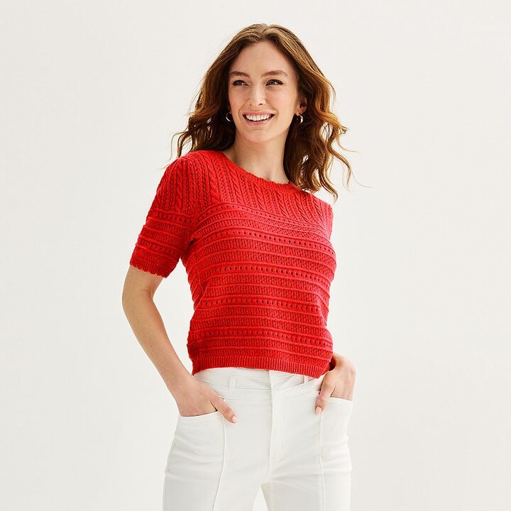 Draper James Women's Short Sleeve Pointelle Sweater