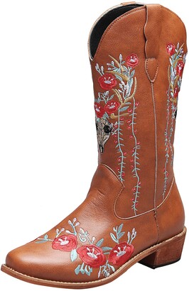 Womens Ladies Low Heel Block Cowboy Style Ladies Gold Zip Western Ankle Boots Size 3-8 