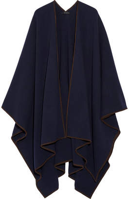 The Row Dusana Suede-trimmed Merino Wool And Cashmere-blend Cape - Navy