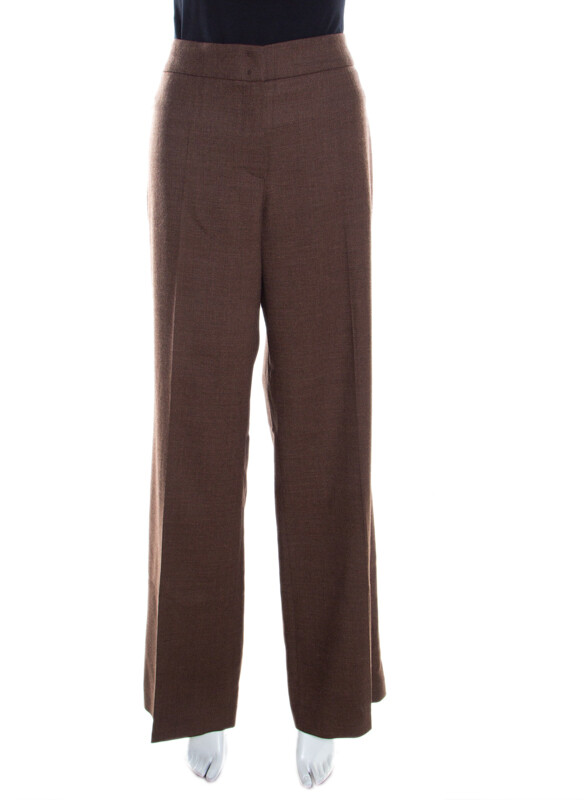 Escada Camel Brown Stretch Wool Wide Leg Hose Tailored Trousers L -  ShopStyle