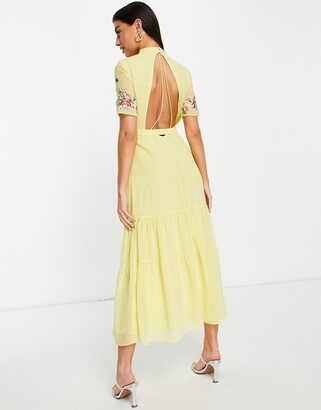 Hope & Ivy embroidered maxi dress in yellow