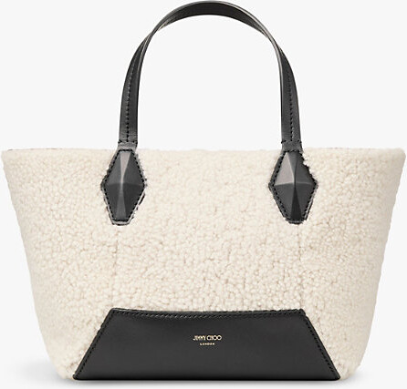 Jimmy Choo Womens Natural Diamond Logo-Embossed Small Shearling and Leather Tote Bag 1 Size
