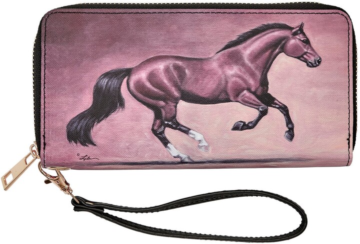 running Bay horse on both sides Multicoloured Horse Wallet Purse 
