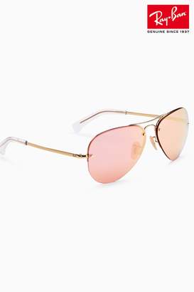 Next Womens Ray-Ban Rose Gold Mirrored Rimless Aviator Sunglasses