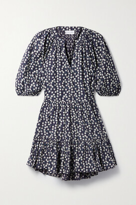 Apiece Apart Mitte Tiered Printed Organic Cotton-poplin Mini Dress - Blue