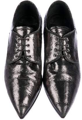 Miu Miu Metallic Leather Pointed-Toe Oxfords