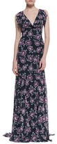 Thumbnail for your product : Zac Posen ZAC Floral-Print Flutter-Sleeve Gown