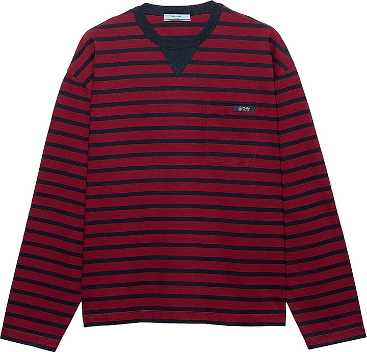 Prada Women's Long-Sleeved Striped Jersey T-Shirt - Dark Red - Size Medium