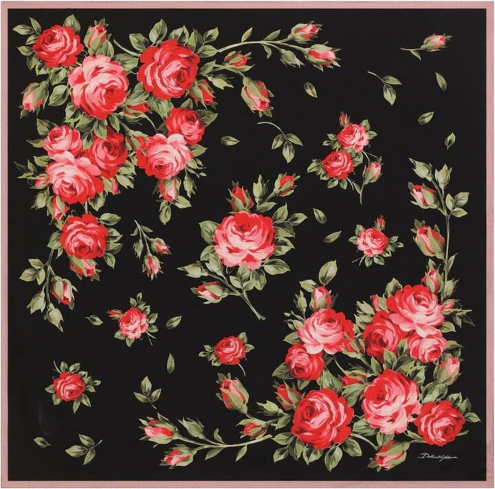 Dolce & Gabbana Roses Bouquet Print Silk Foulard