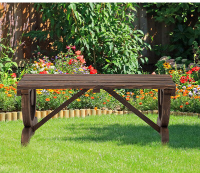 Ophelia & Co. 2-Person Wooden Garden Bench Outdoor Wagon Wheel Porch Bench for Backyard Garden
