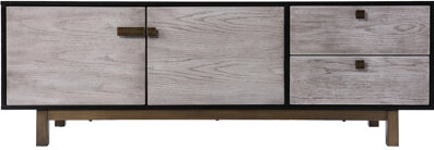 Dakota Fields Media Cabinet With Storage Gray  Accommodates 60 - 69 Inch Tvs Double Doors 2 Drawers Antique Bronze Legged Design Console Suited For 60-69 Stand