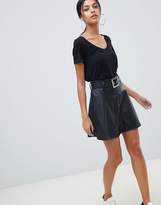 Thumbnail for your product : ASOS Design leather look mini skater skirt with belt detail