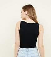 Thumbnail for your product : New Look Black Ribbed Tie Front Sleeveless Bodysuit