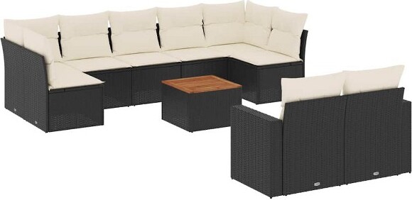 VidaXL vidaXLGardenSofaSetBlackPERattanLargeWater-resistantMaterials