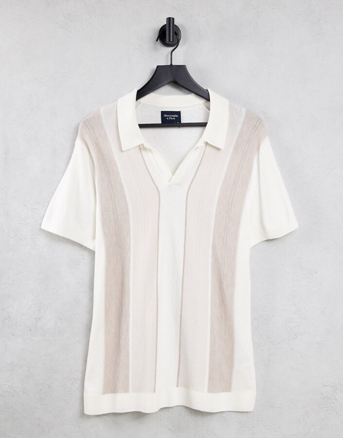 Abercrombie & Fitch short sleeve stripe knit resort polo in cream