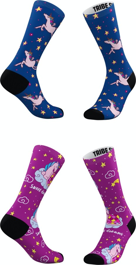 TRIBE SOCKS Men's and Women's Dreamy Unicorn Socks, Set of 2