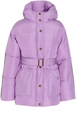 purple puffy coat