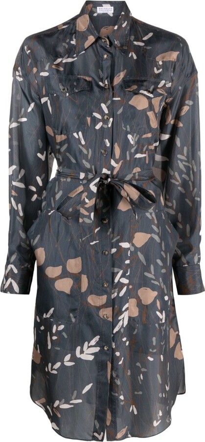 Brunello Cucinelli Silk Belted Shirt Dress - ShopStyle