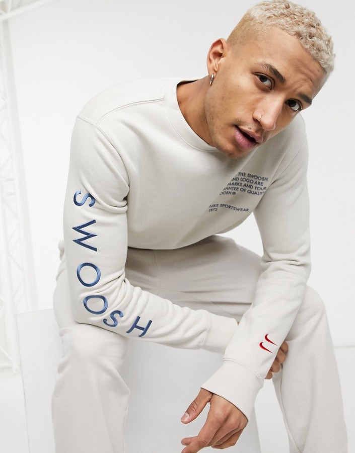 Nike Swoosh crew neck sweatshirt in off white - ShopStyle