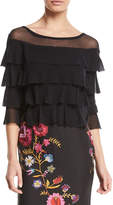 Thumbnail for your product : Fuzzi 3/4-Sleeve Tiered Ruffled Tulle Top
