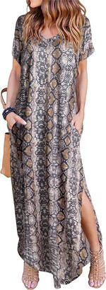 Arolina Women's Summer Maxi Dresses Short Sleeve V Neck Casual Loose Long Beach Split Dress with Pockets BlackBlue
