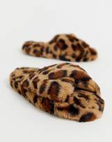 Thumbnail for your product : Neve Asos Design ASOS DESIGN cross strap slider slippers in leopard