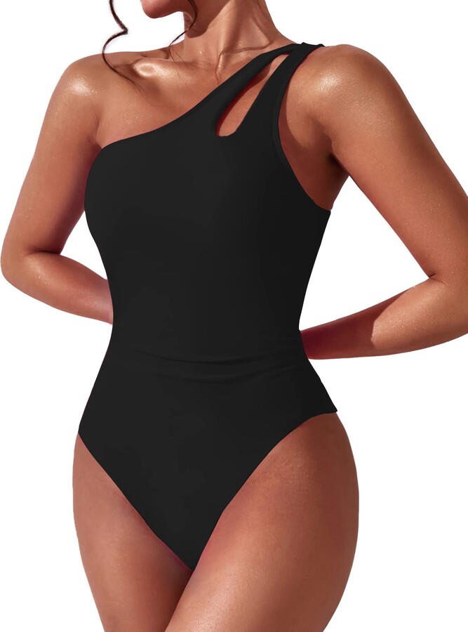 BEILON Women One Shoulder One Piece Swimsuit Tummy Control Bathing Suits  Modest Full Coverage Keyhole Swimwear - ShopStyle