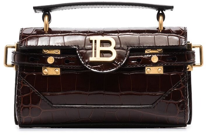 black patent mock croc handbag