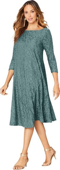 Roamans Roaman'sPlus-Size3/4SleeveBoatneckLaceSwingDress-42/44SoftBlush
