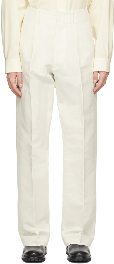 UNIFORME Off-White Wide Leg Pleated Trousers - ShopStyle