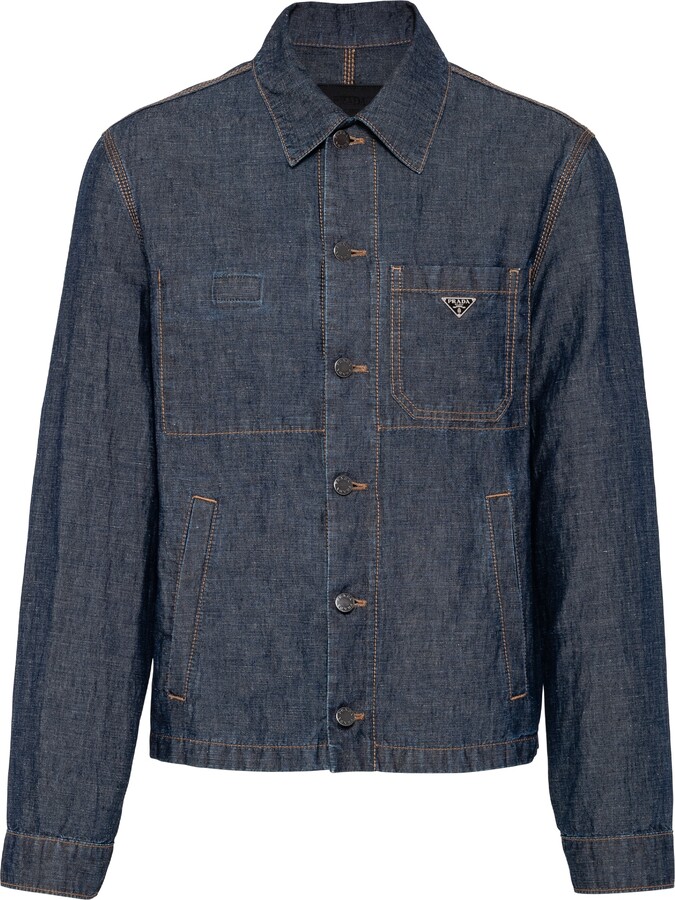 Prada Chambray Blouson Jacket Man Navy Size XL
