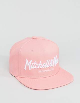Mitchell & Ness Pinscript Snapback Cap In Pink