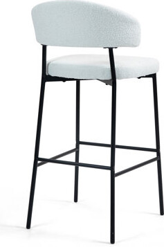 Set of 2 Jemison Boucle Upholstered Fabric Bar Stool with Black Iron Legs
