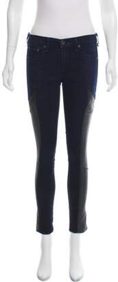 Rag & Bone Leather-Accented Mid-Rise Skinny Jeans blue Leather-Accented Mid-Rise Skinny Jeans