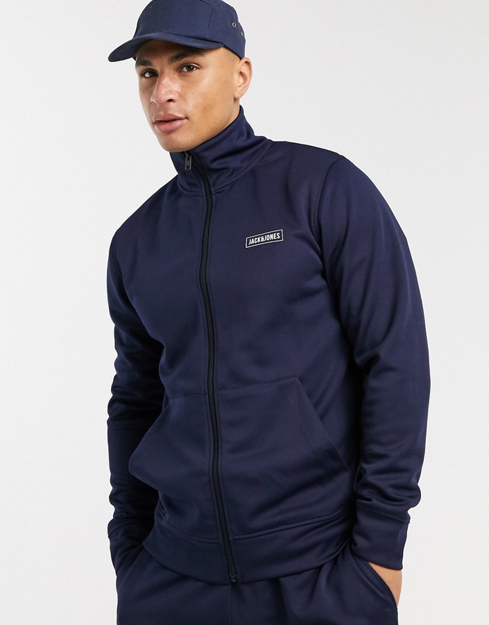 Jack and Jones Core zip through high neck jacket and slim sweatpants  tracksuit in navy - ShopStyle Men's Fashion