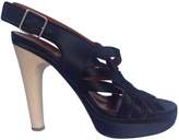 High, Black Satin Sandals. Size 38.5. 