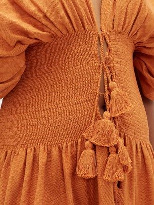 ESCVDO Sara Ruched Cotton Dress - Tan