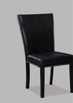 Red Barrel Studio Black Faux Leather Dining Chairs 2Pc   Nailhead Trim Tapered Legs Contemporary Elegance Chairs With Upholstery Congruity