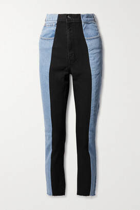 E.L.V. Denim + Net Sustain The Twin Frayed Two-tone High-rise Straight-leg Jeans