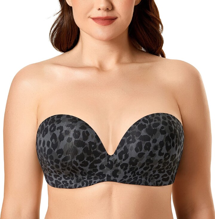 Delimira Women's Strapless Bras Push Up for Bigger Bust Support Plus Size Seamless Lightly