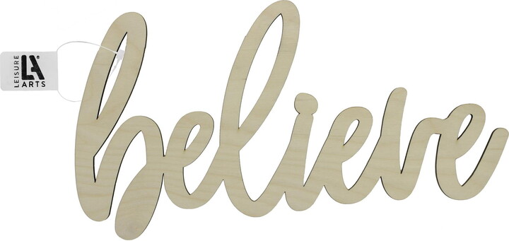 Leisure Arts Unfinished Wood Words - 12" X 6.5" - Believe Wood Cutout Word Cutouts For Crafts Wooden Words For Crafts Wooden Cut Out Letters Laser Cut Large Size