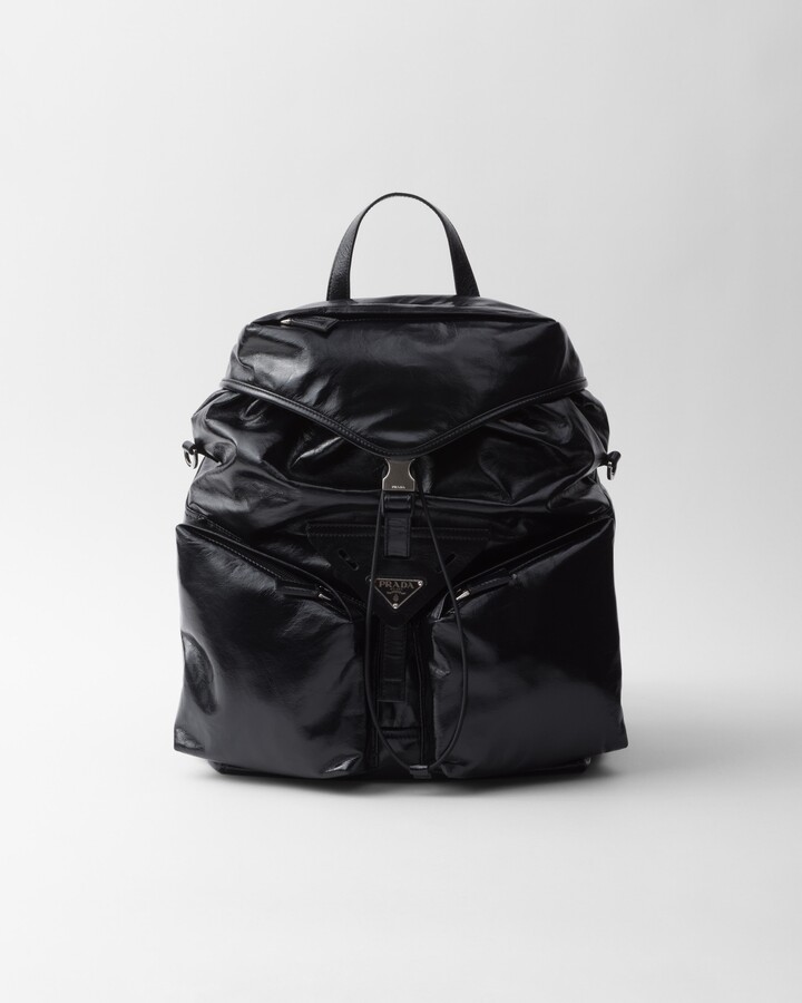 【PRADA】RE-NYLON AND BRUSHED LEATHER BACKPACK PRADA Re-Nylon Brushed Leather Crossbody Backpack Black